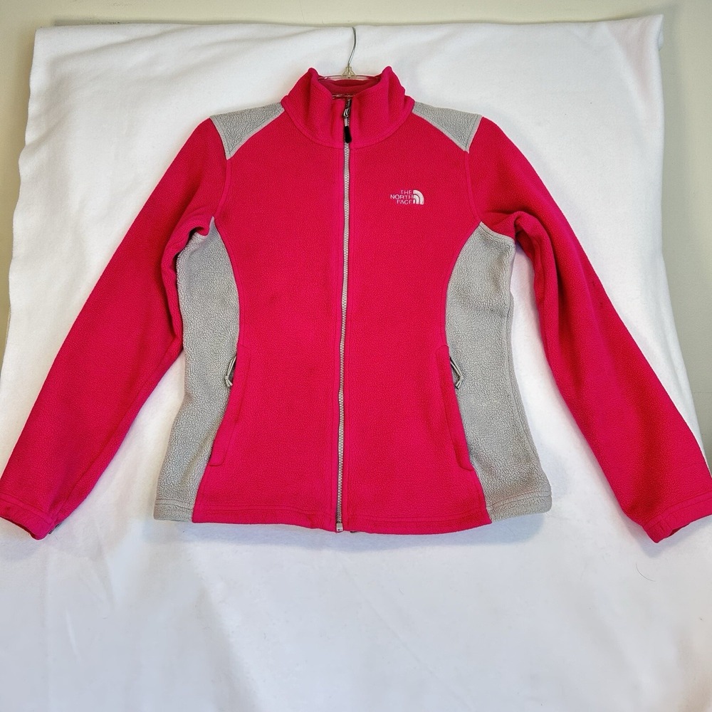 The North Face Fleece Jacket Women's Sz M Pink Gray Warm Full Zip Jacket EUC